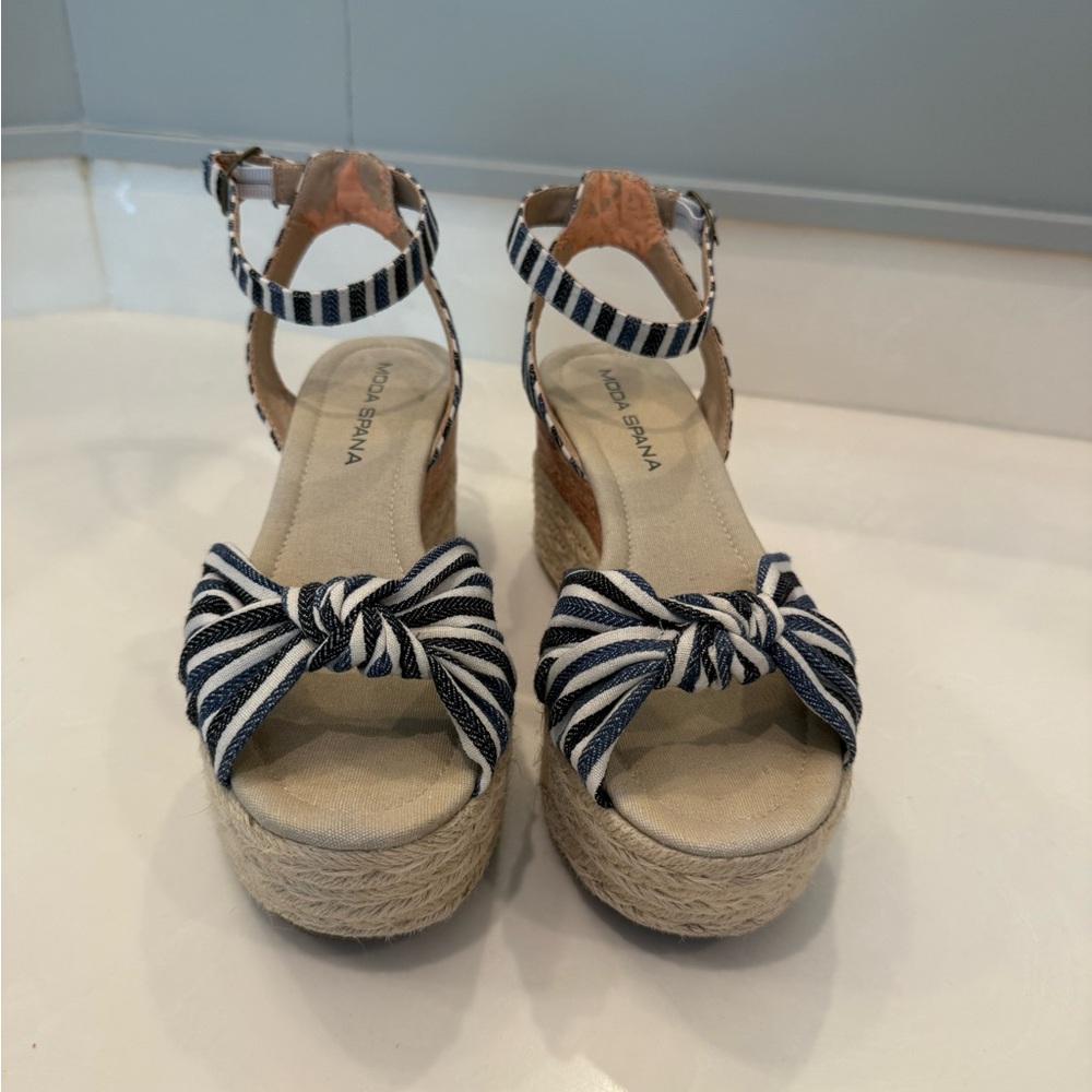 Moda Spana Navy and White Espadrille Wedges